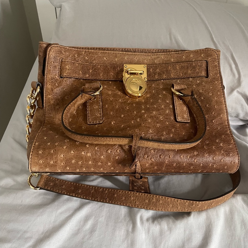 Michael Kors Tan Ostrich Leather Hamilton Tote (never used)